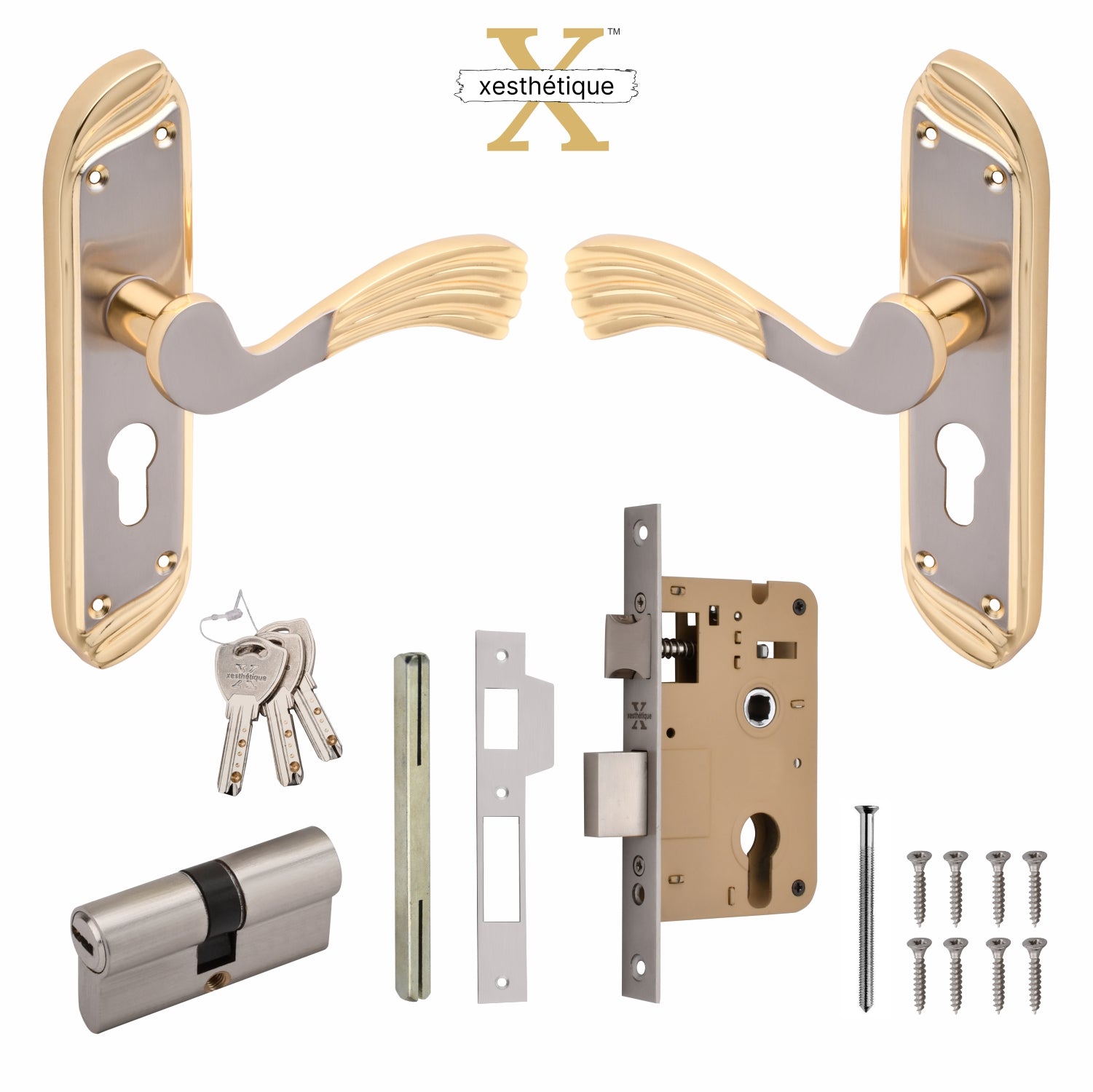 Xesthetique Vintage Brass Mortise Door Lock Set – 8" Handle with Secure Both Side Key Cylinder HU160