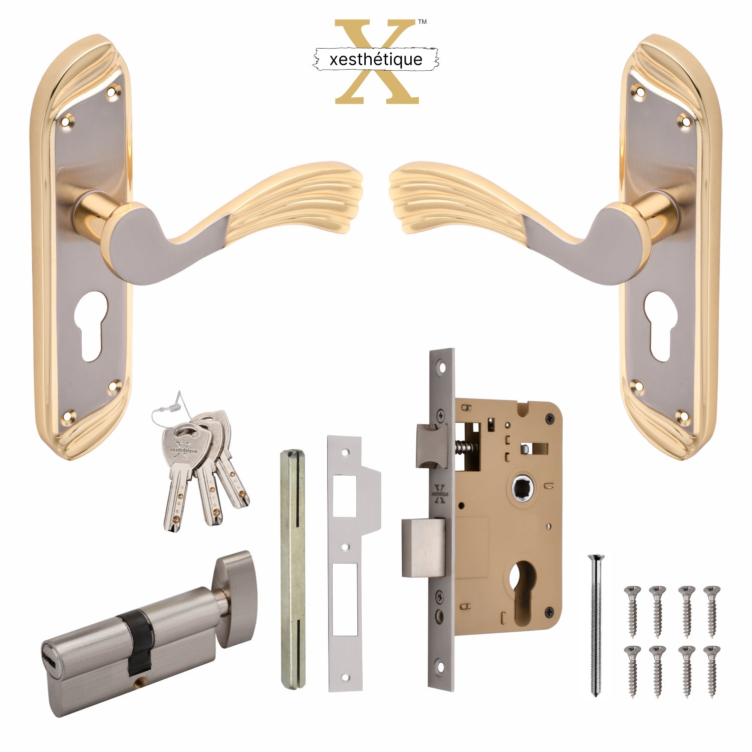 Xesthetique Vintage Brass Mortise Door Lock Set – 8" Handle with Secure One Side Nobe Key Cylinder HU161