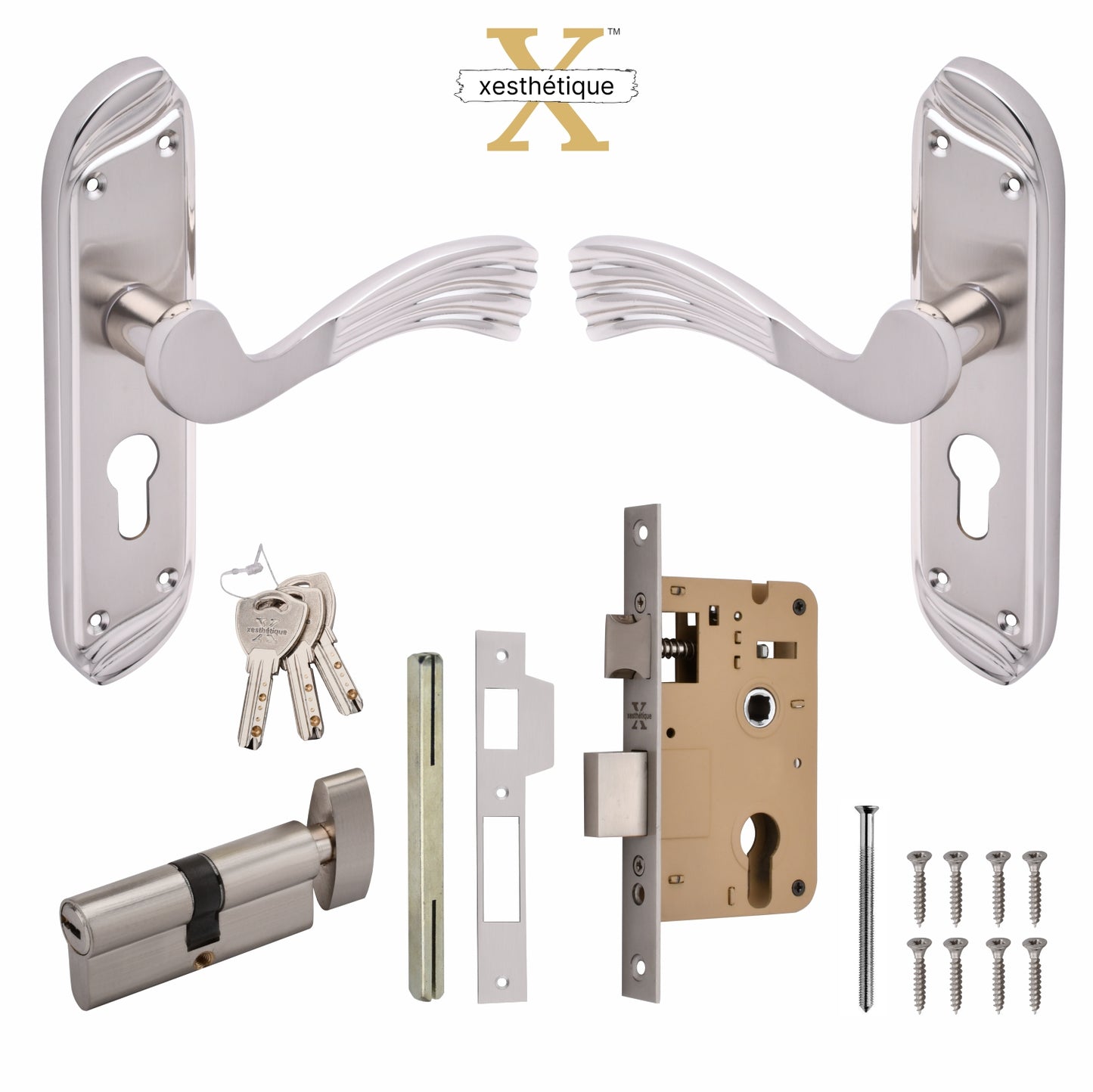 Xesthetique Vintage Brass Mortise Door Lock Set – 8" Handle with Secure One Side Nobe Key Cylinder HU21