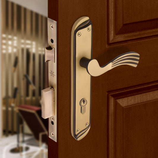 Xesthetique Vintage Brass Mortise Door Lock Set – 10" Handle with Secure One Side Nobe Ultra Key 70MM/90MM Pin Cylinder HU31