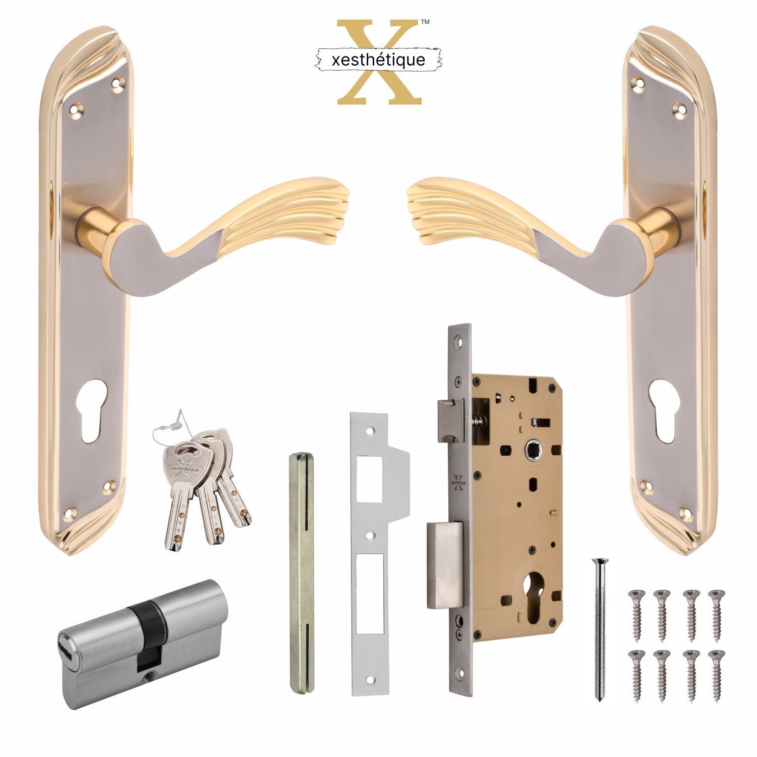 Xesthetique Vintage Brass Mortise Door Lock Set – 10" Handle with Secure Both Side Key Cylinder HU24