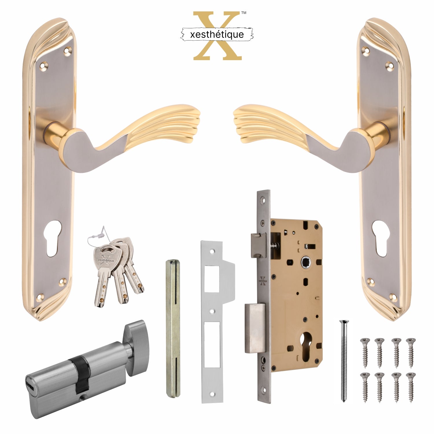 Xesthetique Vintage Brass Mortise Door Lock Set – 10" Handle with Secure One Side Nobe Key Cylinder HU25