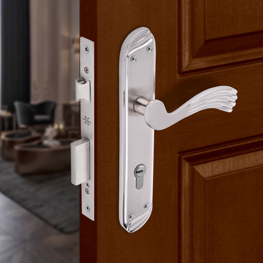 Xesthetique Vintage Brass Mortise Door Lock Set – 10" Handle with Secure One Side Nobe Ultra Key 70MM/90MM Pin Cylinder HU33