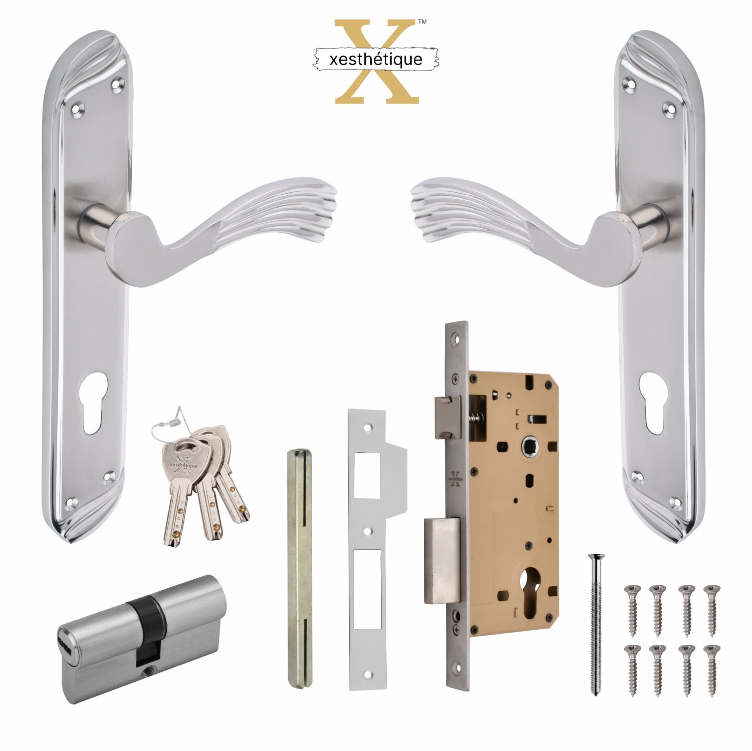 Xesthetique Vintage Brass Mortise Door Lock Set – 10" Handle with Secure Both Side Key Cylinder HU22