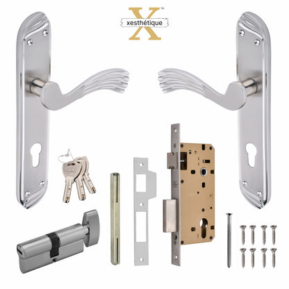 Xesthetique Vintage Brass Mortise Door Lock Set – 10" Handle with Secure One Side Nobe Key Cylinder HU23