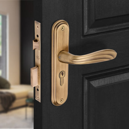 Xesthetique Vintage Brass Mortise Door Lock Set – 8" Handle with Secure Both Side Key Cylinder IR34