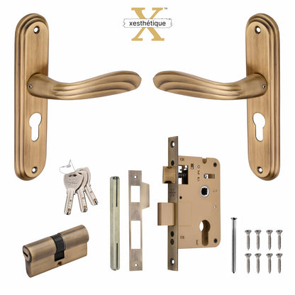 Xesthetique Vintage Brass Mortise Door Lock Set – 8" Handle with Secure Both Side Key Cylinder IR34