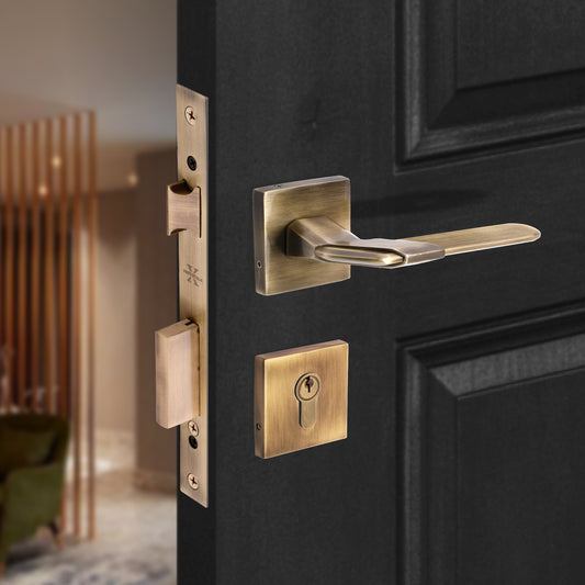Xesthetique Morden Zinc Rose Door Lock Set – 10" Handle with Secure Both Side Key 70MM/90MM Pin Cylinder MAR154