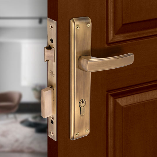 Xesthetique Premium Brass Mortise Door Lock Set – 10" Handle with Secure One Side Nobe Ultra Key 70MM/90MM Pin Cylinder MAR164