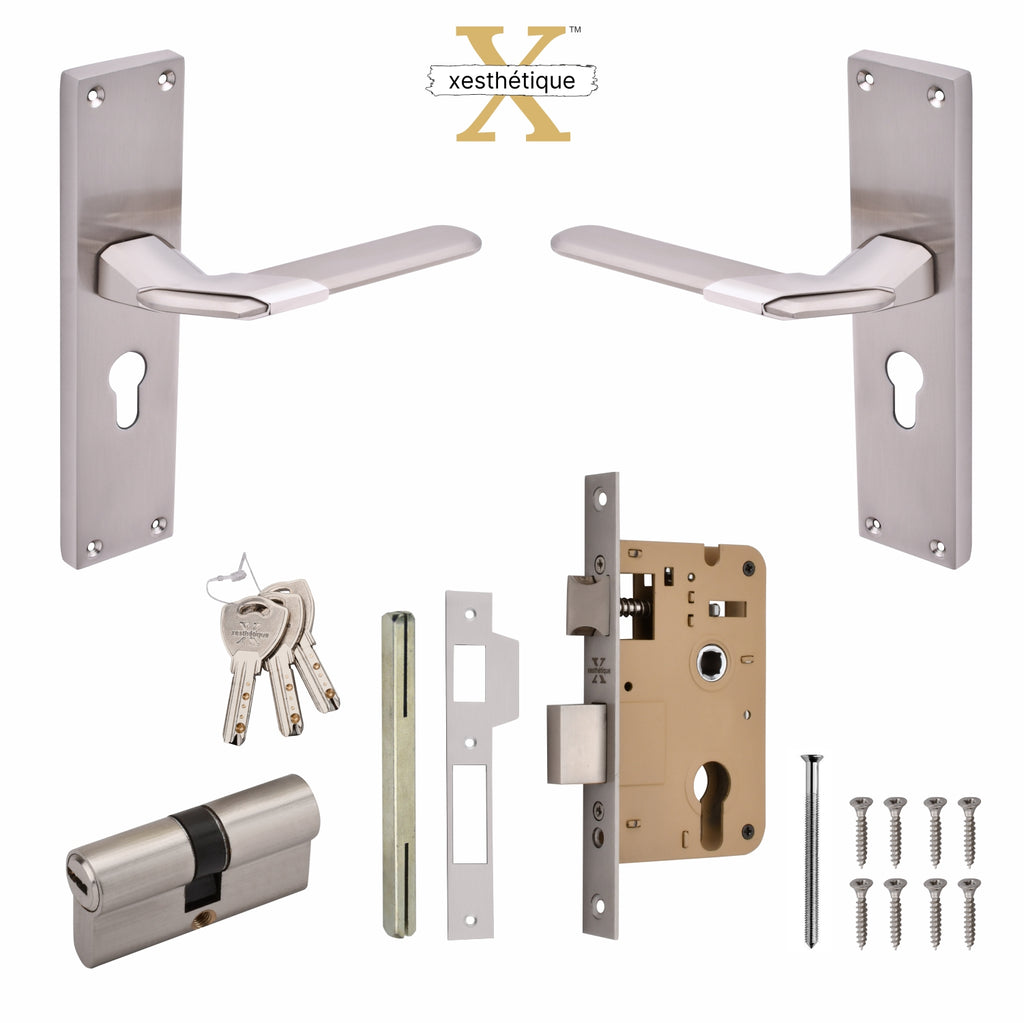 Xesthetique Morden Zinc Mortise Door Lock Set – 8" Handle with Secure Both Side Ultra Key/One Side Nobe Ultra Key Cylinder MAR151