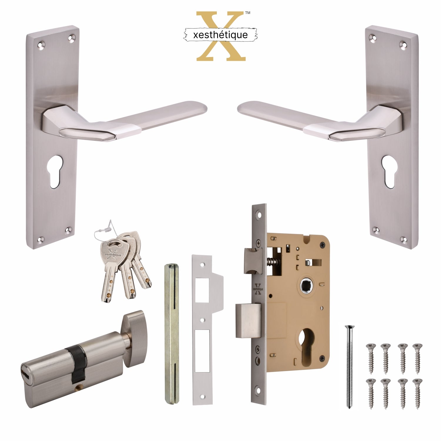 Xesthetique Morden Zinc Mortise Door Lock Set – 8" Handle with Secure Both Side Ultra Key/One Side Nobe Ultra Key Cylinder MAR151