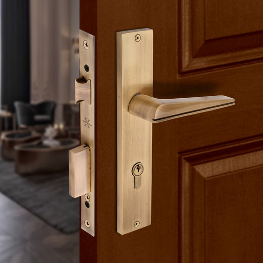 Xesthetique Premium Brass Mortise Door Lock Set – 10" Handle with Secure Both Side Key Cylinder ME42