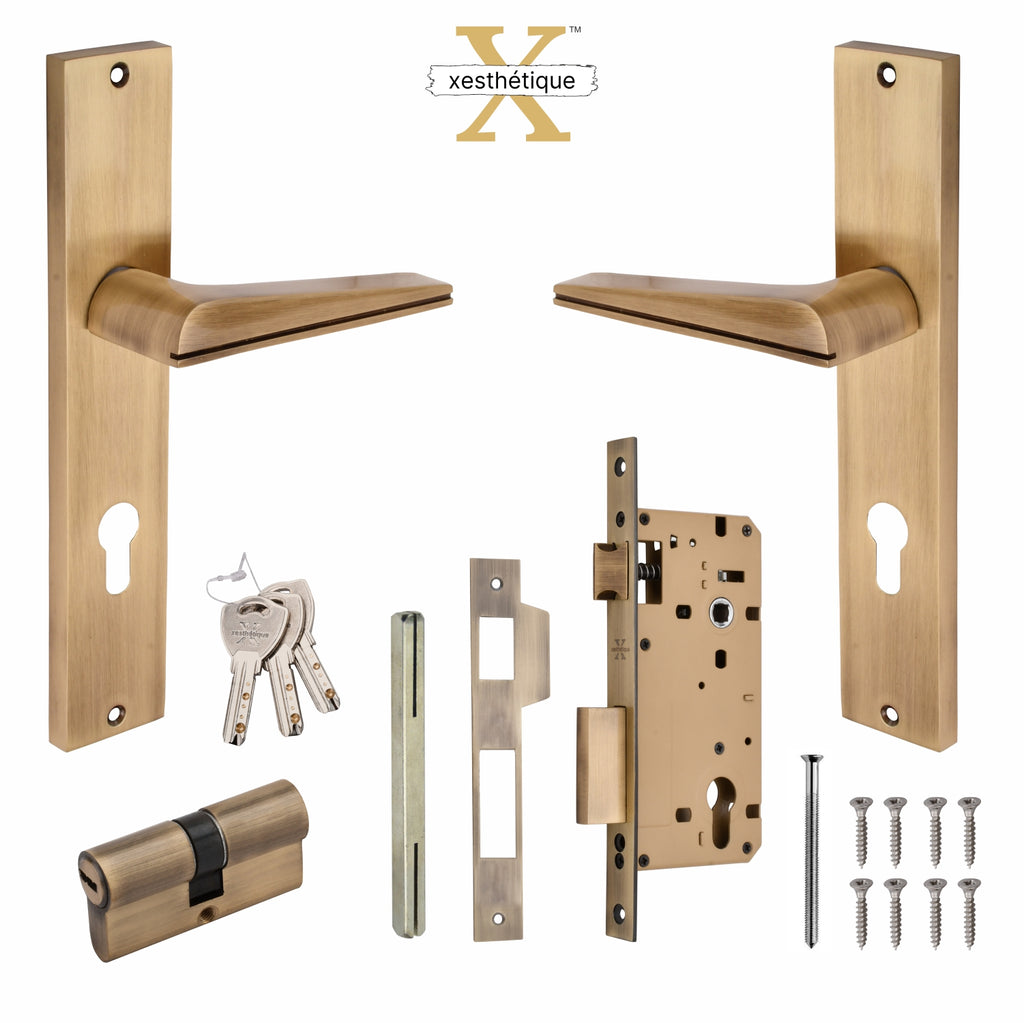 Xesthetique Premium Brass Mortise Door Lock Set – 10" Handle with Secure Both Side Key Cylinder ME42