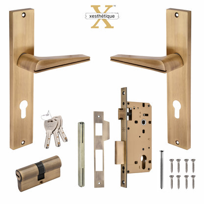 Xesthetique Premium Brass Mortise Door Lock Set – 10" Handle with Secure Both Side Key Cylinder ME42
