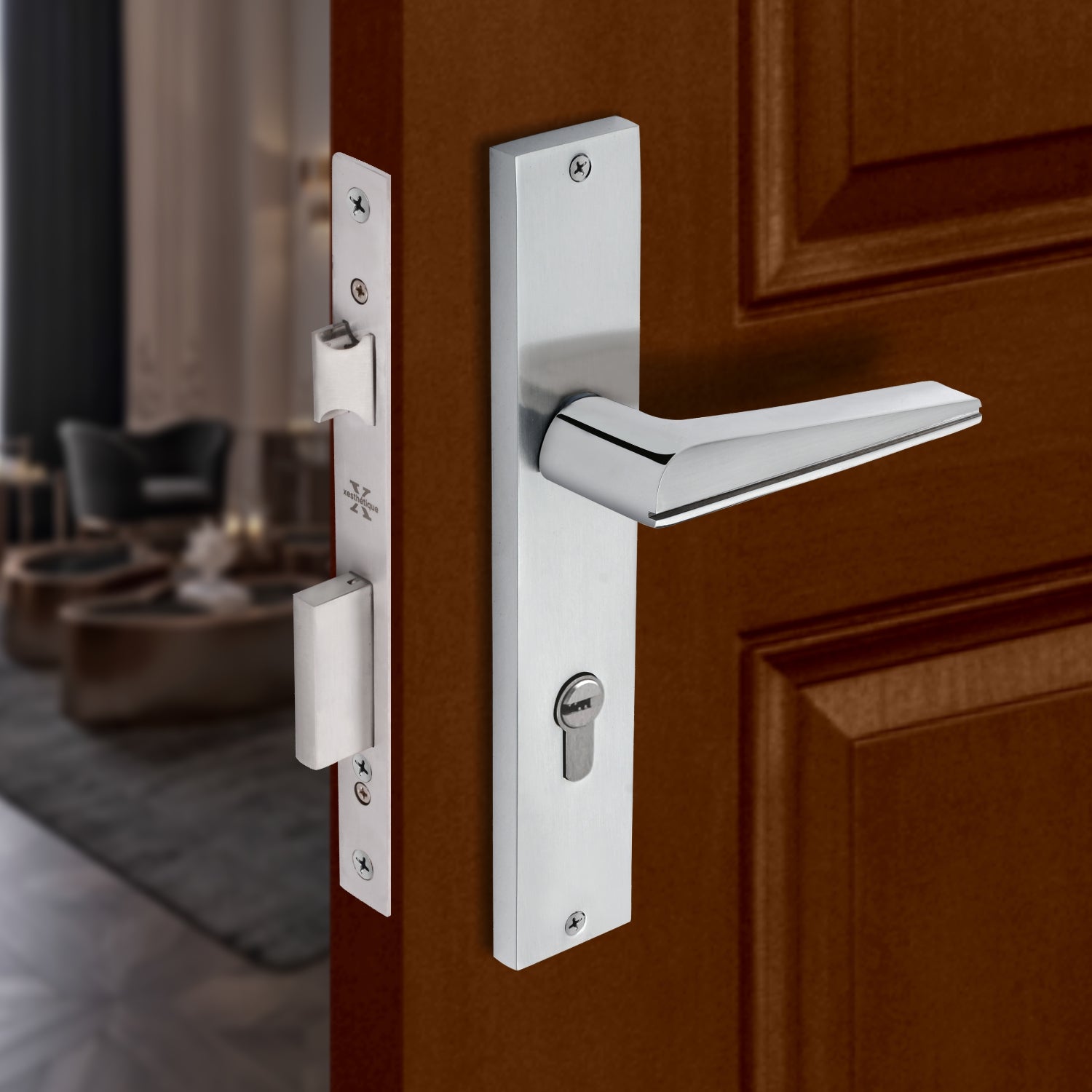 Xesthetique Premium Brass Mortise Door Lock Set – 10" Handle with Secure Both Side Key Cylinder ME42