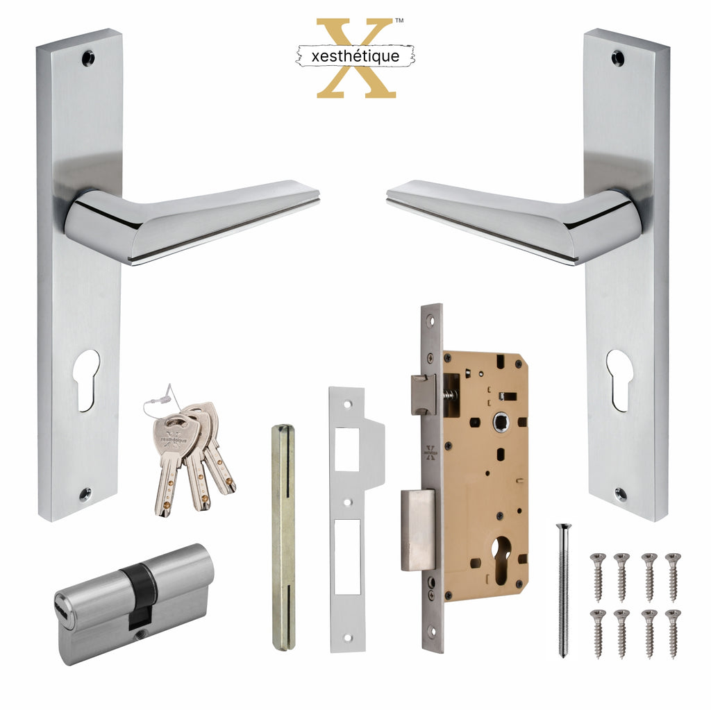 Xesthetique Premium Brass Mortise Door Lock Set – 10" Handle with Secure Both Side Key Cylinder ME42