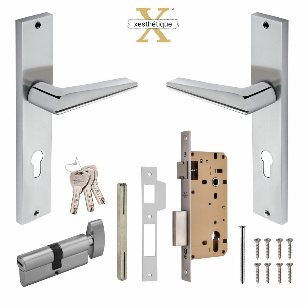 Xesthetique Premium Brass Mortise Door Lock Set – 10" Handle with Secure One Side Nobe Key Cylinder ME43
