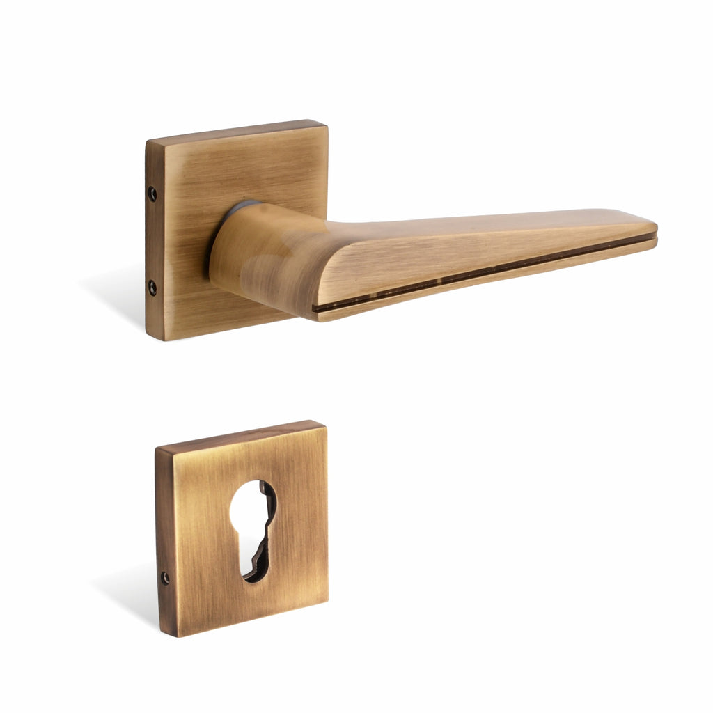 Xesthetique Premium Brass Rose Door Lock Set – 10" Handle with Secure Both Side Key Cylinder ME48