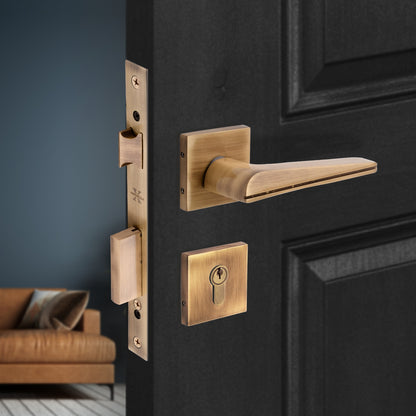 Xesthetique Premium Brass Rose Door Lock Set – 10" Handle with Secure Both Side Key Cylinder ME48