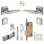 Xesthetique Premium Brass Rose Door Lock Set – 10" Handle with Secure One Side Key Cylinder ME49