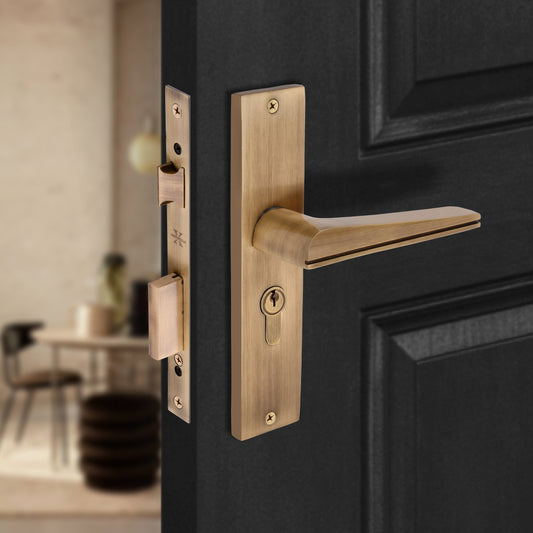 Xesthetique Premium Brass Mortise Door Lock Set – 8" Handle with Secure Both Side Key Cylinder ME40