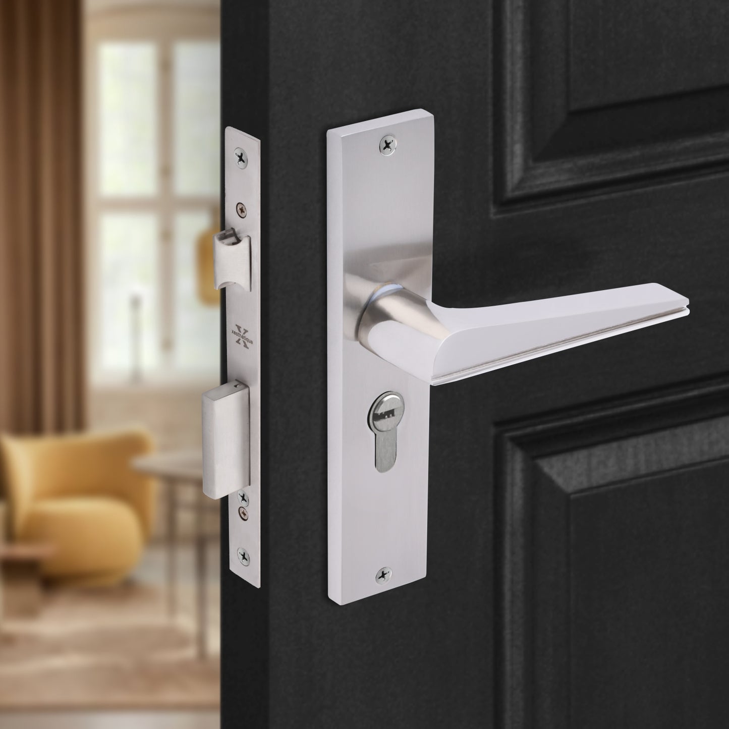 Xesthetique Premium Brass Mortise Door Lock Set – 8" Handle with Secure Both Side Key Cylinder ME40