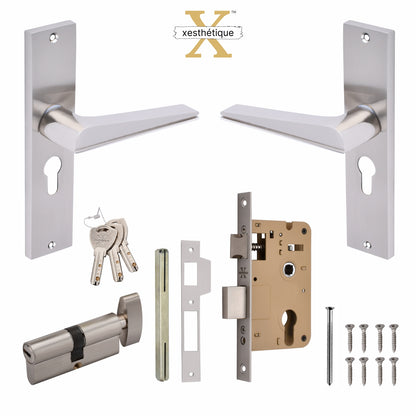 Xesthetique Premium Brass Mortise Door Lock Set – 8" Handle with Secure One Side Nobe Key Cylinder ME41