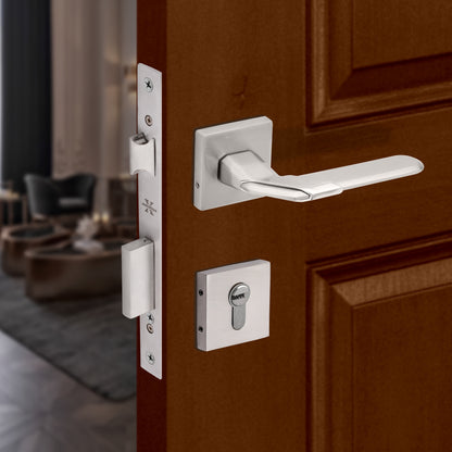 Xesthetique Morden Zinc Rose Door Lock Set – 10" Handle with Secure One Side Nobe Key 70MM/90MM Pin Cylinder MAR159