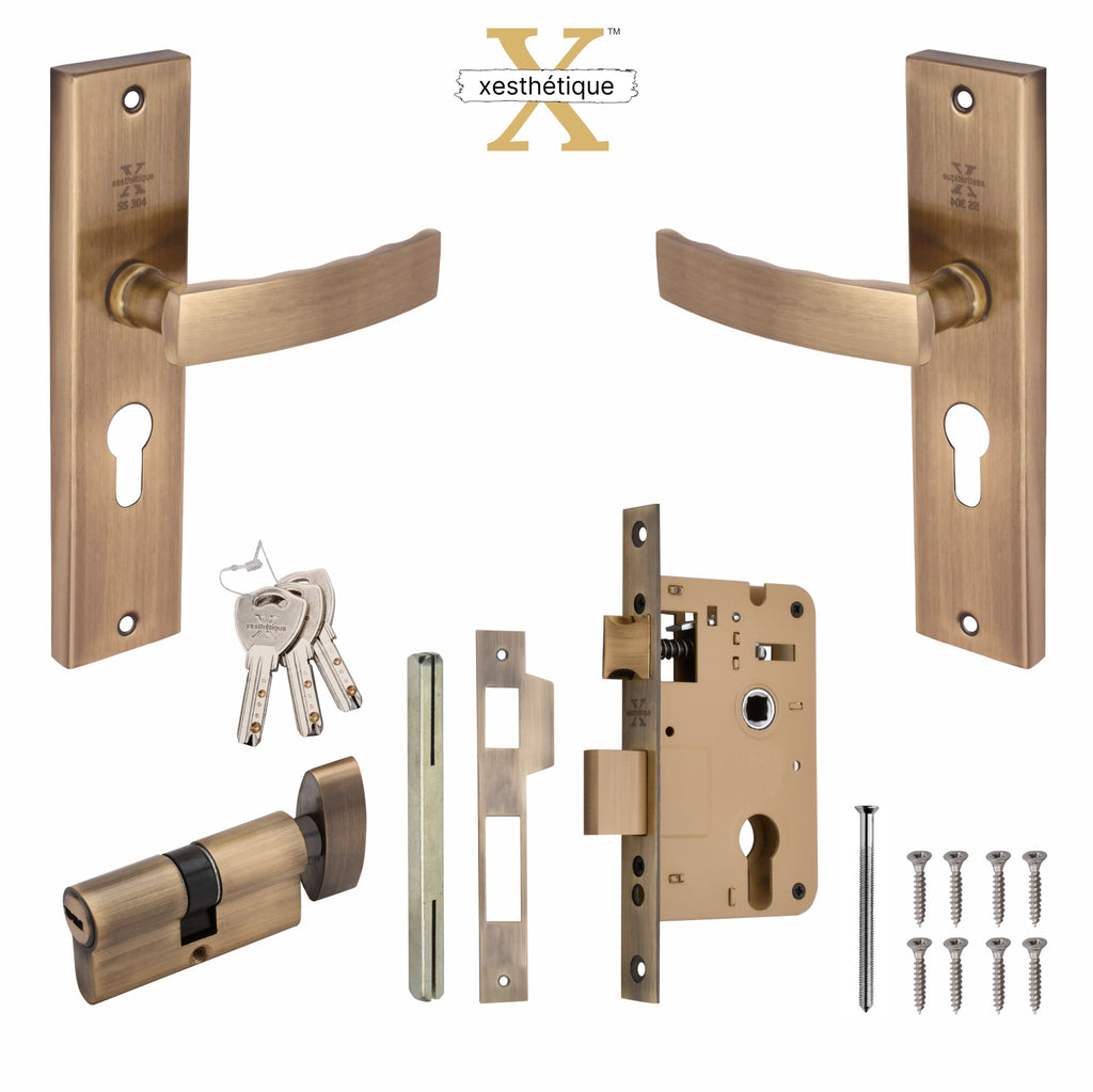 Xesthetique Morden S.S. 304 Mortise Door Lock Set – 8" Handle with Secure One Side Nobe Ultra Key Cylinder MIL93