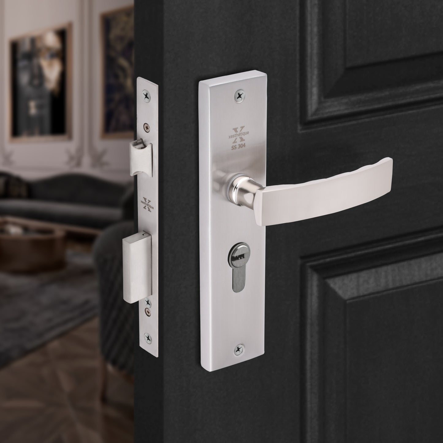 Xesthetique Morden S.S. 304 Mortise Door Lock Set – 8" Handle with Secure Both Side Ultra Key Cylinder MIL92