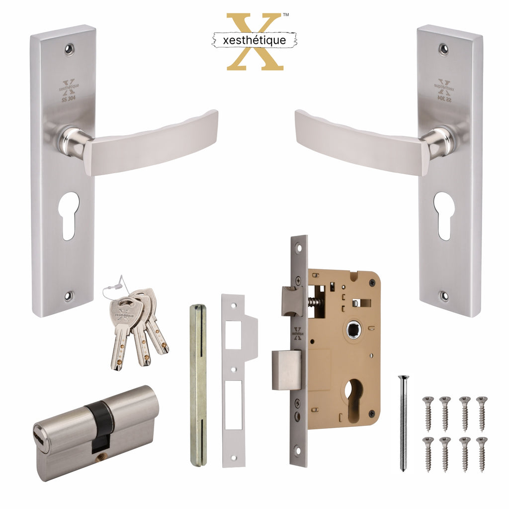 Xesthetique Morden S.S. 304 Mortise Door Lock Set – 8" Handle with Secure Both Side Ultra Key Cylinder MIL92