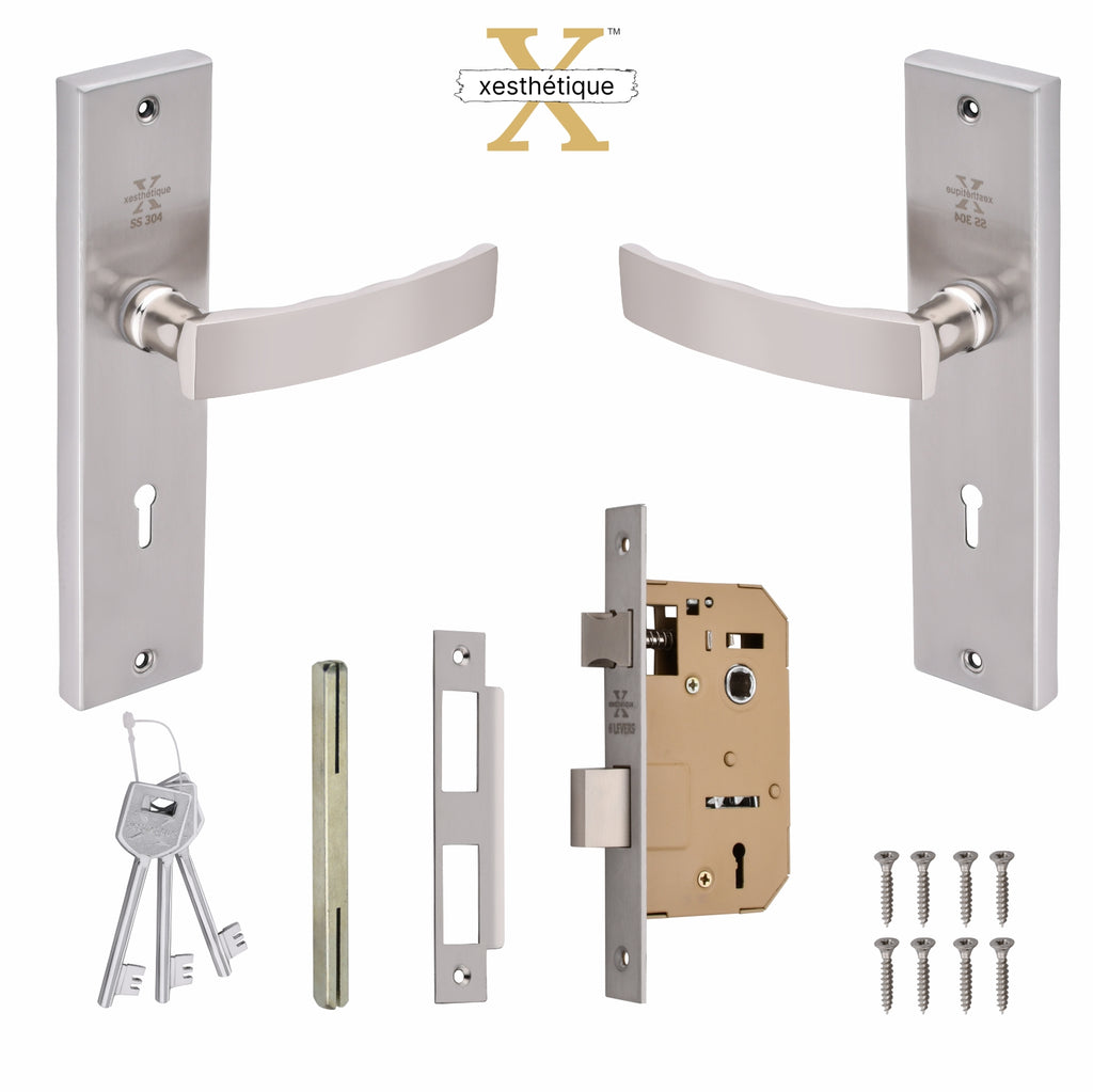 Xesthetique Morden S.S. 304 Mortise Door Lock Set – 8" Handle with Secure KY Lock Regular Key MIL91