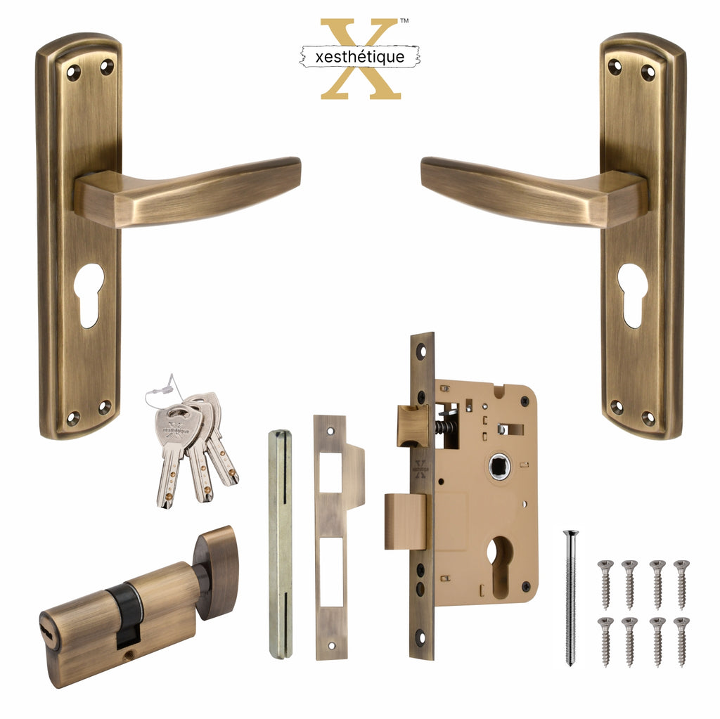 Xesthetique Morden Zinc Mortise Door Lock Set – 8" Handle with Secure One Side Nobe Ultra Key Cylinder MILO136