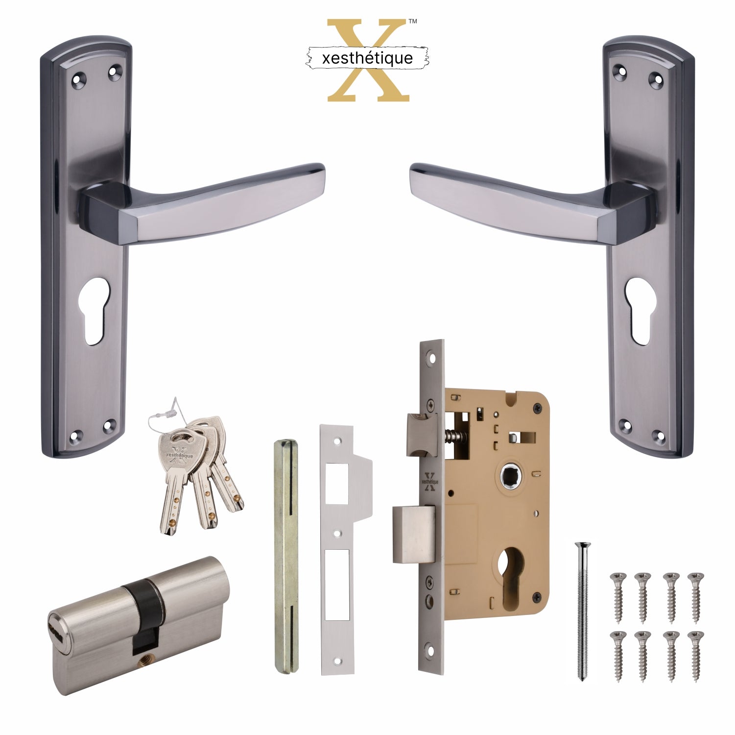 Xesthetique Morden Zinc Mortise Door Lock Set – 8" Handle with Secure Both Side Ultra Key Cylinder MILO135