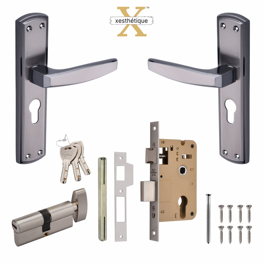 Xesthetique Morden Zinc Mortise Door Lock Set – 8" Handle with Secure One Side Nobe Ultra Key Cylinder MILO136