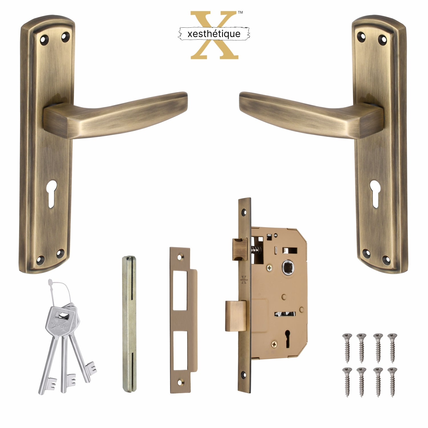 Xesthetique Morden Zink Mortise Door Lock Set – 8" Handle with Secure KY Lock Regular Key MILO134