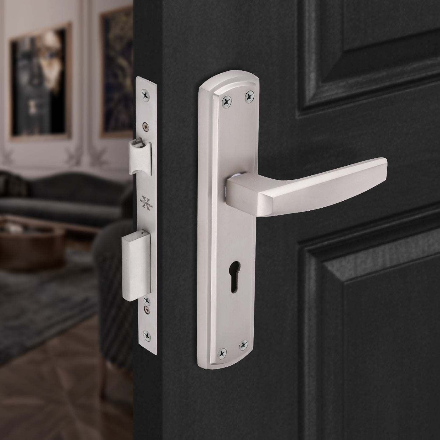 Xesthetique Morden Zink Mortise Door Lock Set – 8" Handle with Secure KY Lock Regular Key MILO134