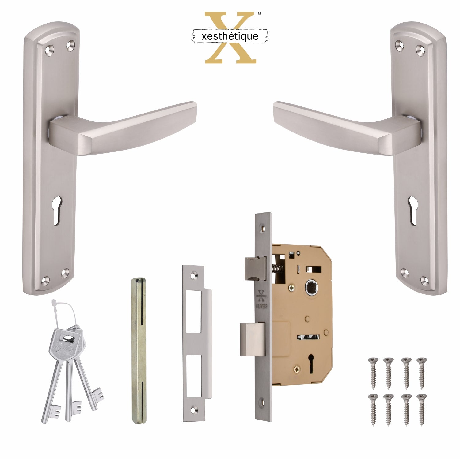 Xesthetique Morden Zink Mortise Door Lock Set – 8" Handle with Secure KY Lock Regular Key MILO134