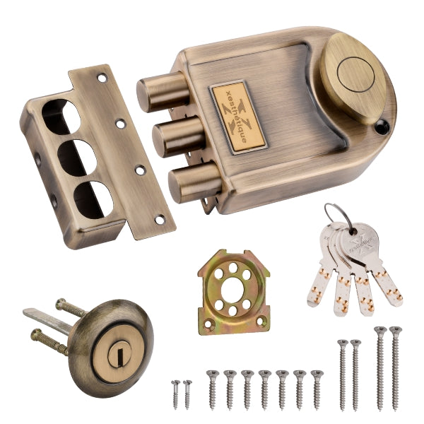 Xesthetique Durable & Stylish Door Lock for Home - Secure Main Door Locks for Home, Double Door Lock Set for Main Door, Rim Lock with Brass One Side Nobe Ultra Keys