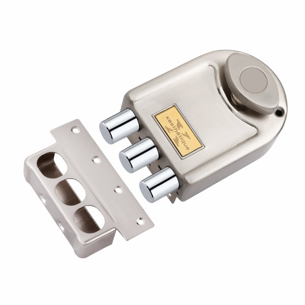 Xesthetique Durable & Stylish Door Lock for Home - Secure Main Door Locks for Home, Double Door Lock Set for Main Door, Rim Lock with Brass One Side Nobe Ultra Keys