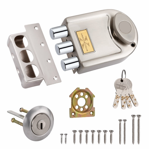 Xesthetique Durable & Stylish Door Lock for Home - Secure Main Door Locks for Home, Double Door Lock Set for Main Door, Rim Lock with Brass One Side Nobe Ultra Keys