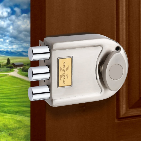 Xesthetique Durable & Stylish Door Lock for Home - Secure Main Door Locks for Home, Double Door Lock Set for Main Door, Rim Lock with Brass One Side Nobe Ultra Keys