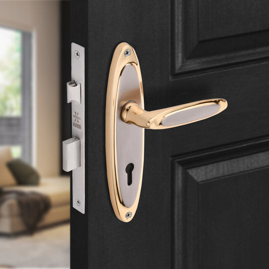 Xesthetique Premium Brass Mortise Door Lock Set – 7" Handle with Secure KY Lock Regular Key OP17