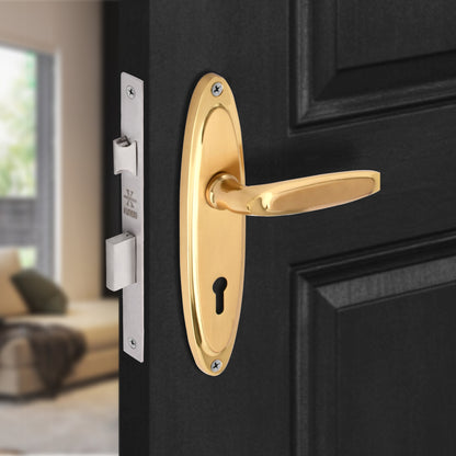 Xesthetique Premium Brass Mortise Door Lock Set – 7" Handle with Secure KY Lock Regular Key OP17