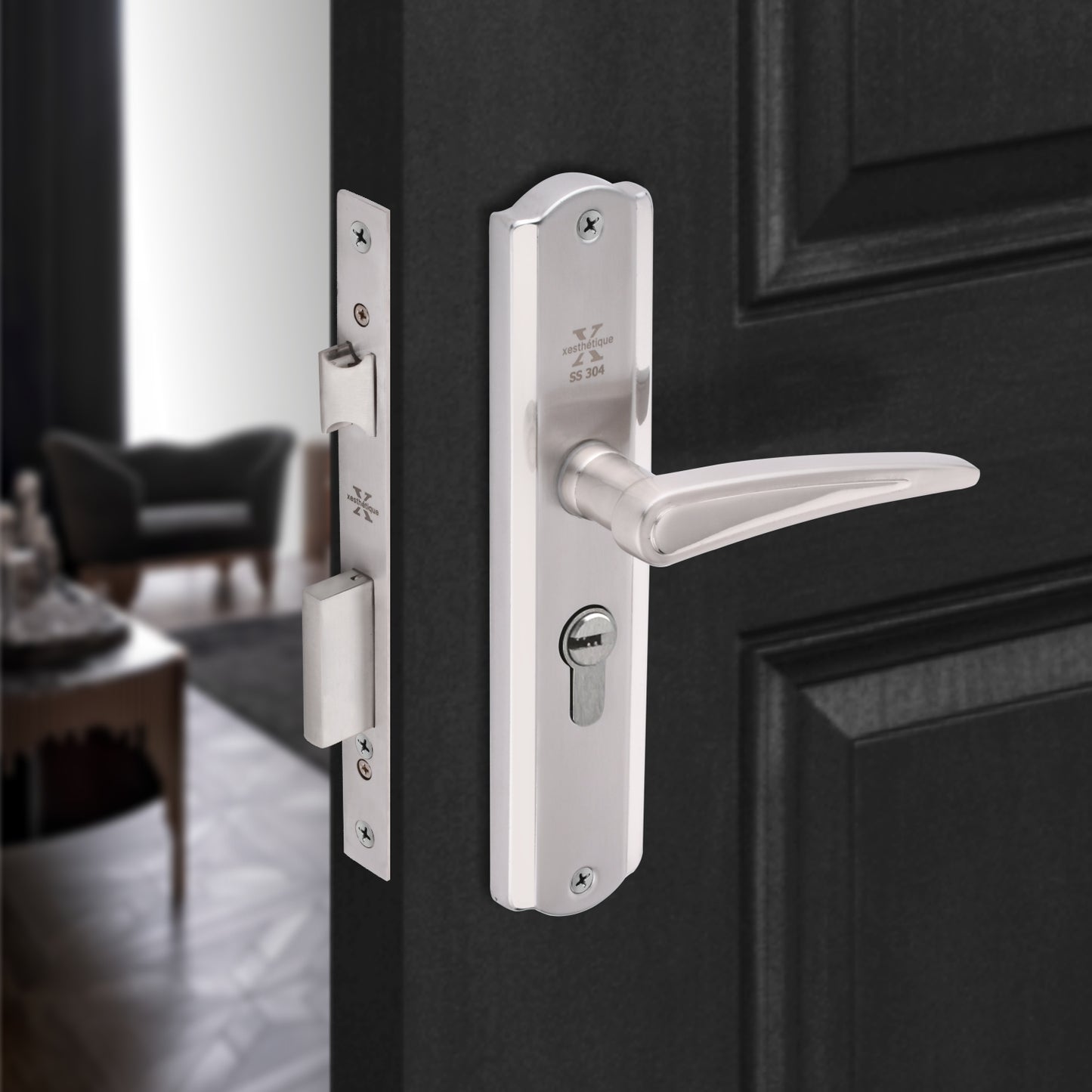Xesthetique Morden S.S. 304 Mortise Door Lock Set – 8" Handle with Secure Both Side Ultra Key Cylinder PHILO130