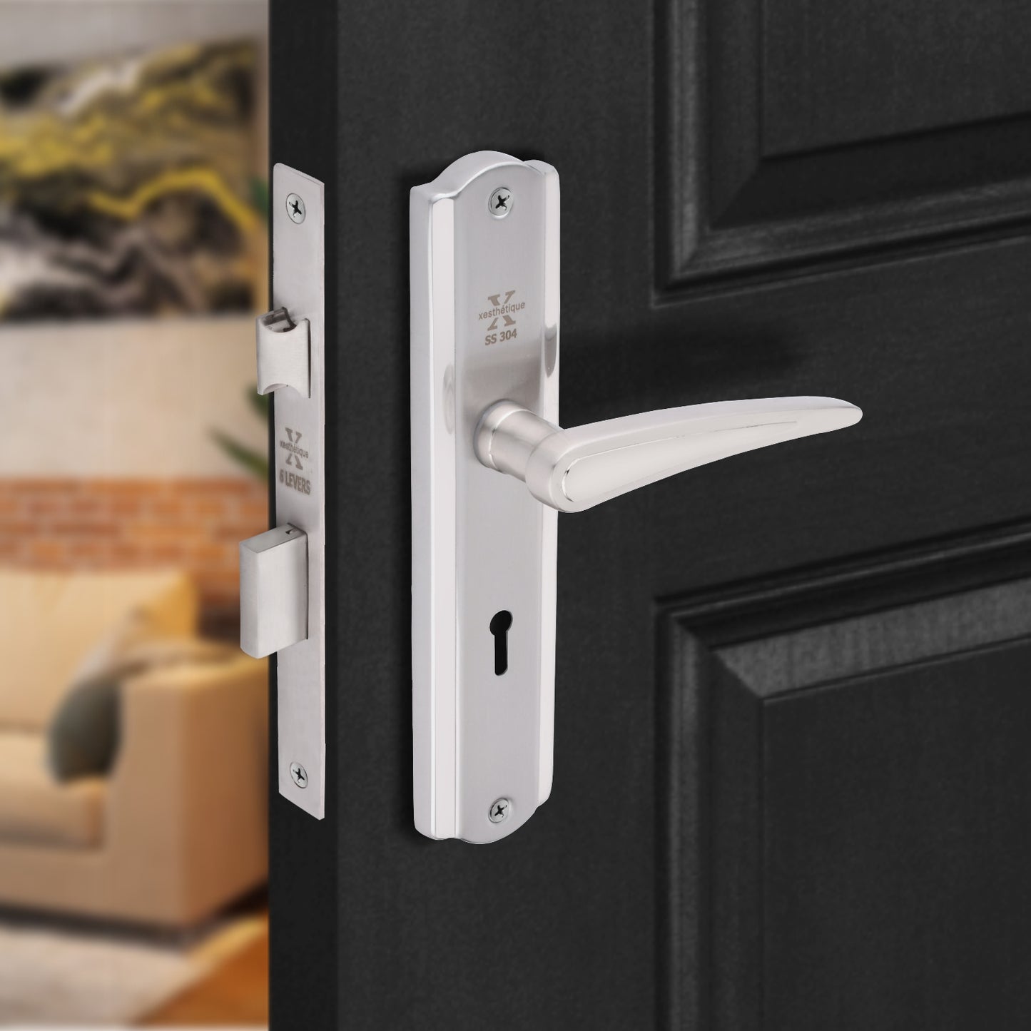 Xesthetique Morden S.S. 304 Mortise Door Lock Set – 8" Handle with Secure KY Lock Regular Key PHILO129