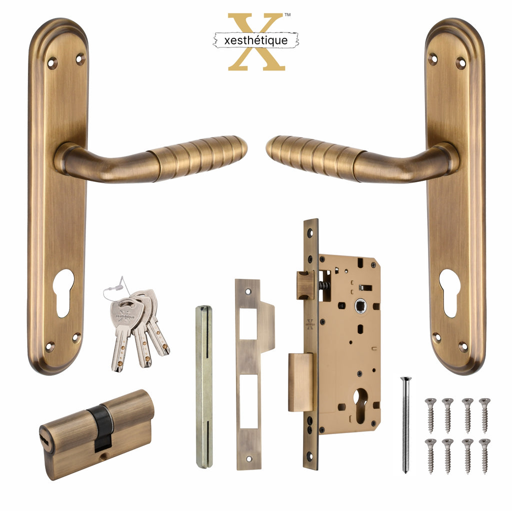 Xesthetique Premium Brass Mortise Door Lock Set – 10" Handle with Secure Both Side Ultra Key Cylinder PR177