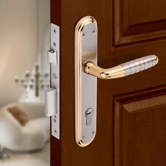 Xesthetique Premium Brass Mortise Door Lock Set – 10" Handle with Secure One Side Nobe Ultra Key 70MM/90MM Pin Cylinder PR184