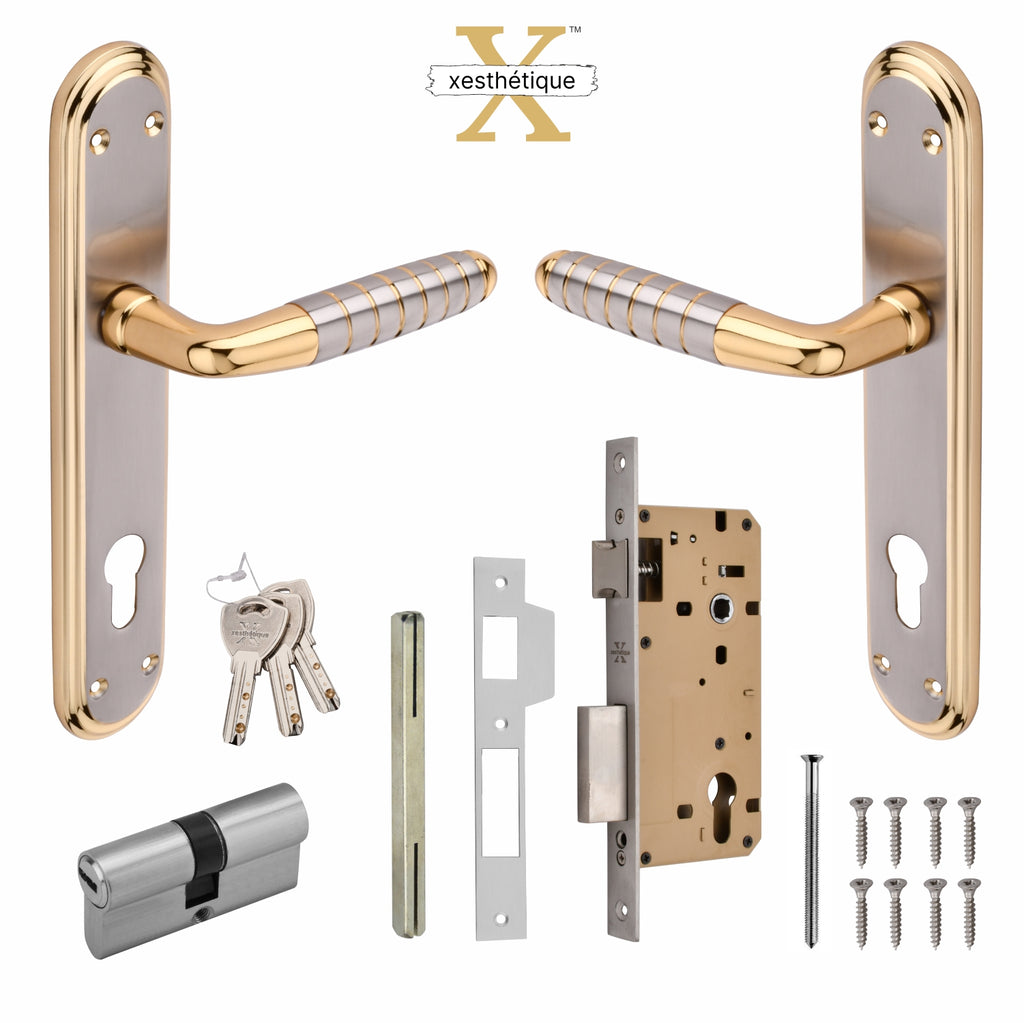 Xesthetique Premium Brass Mortise Door Lock Set – 10" Handle with Secure Both Side Ultra Key Cylinder PR177