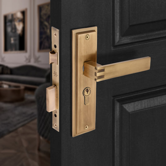 Xesthetique Premium Brass Mortise Door Lock Set – 8" Handle with Secure Both Side Ultra Key/One Side Nobe Ultra Key Cylinder SIL105